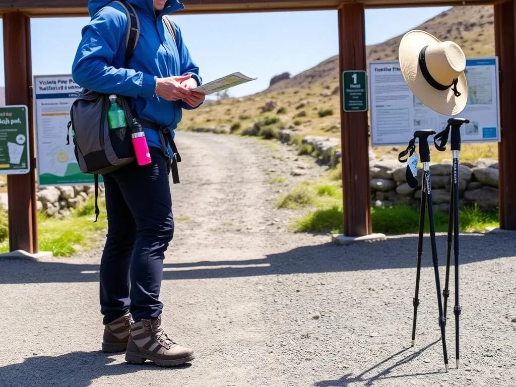 Visitor preparing for a hike with proper gear in Vicente Pérez Rosales National Park Visitor preparing for a hike with proper gear in Vicente Pérez Rosales National Park