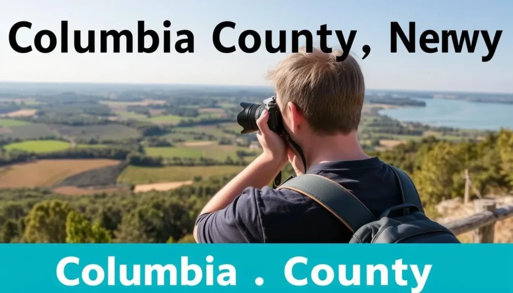 Visitor taking photos of scenic Columbia County landscape with camera Visitor taking photos of scenic Columbia County landscape with camera