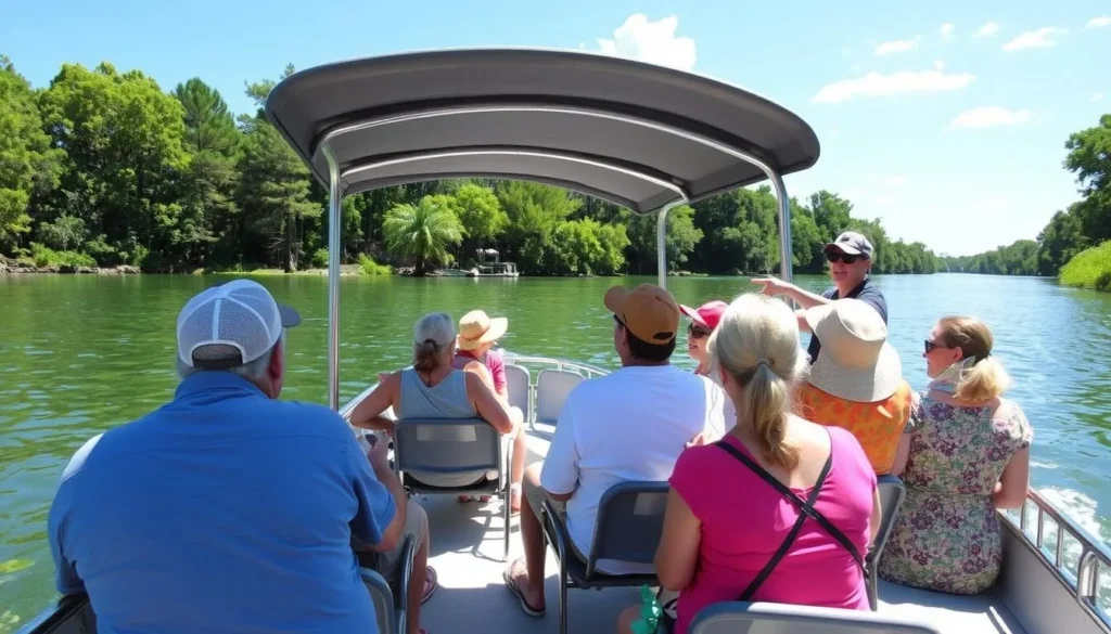 Visitors enjoying a river boat tour at Wakulla Springs State Park, one of the top Wakulla County, Florida things to do