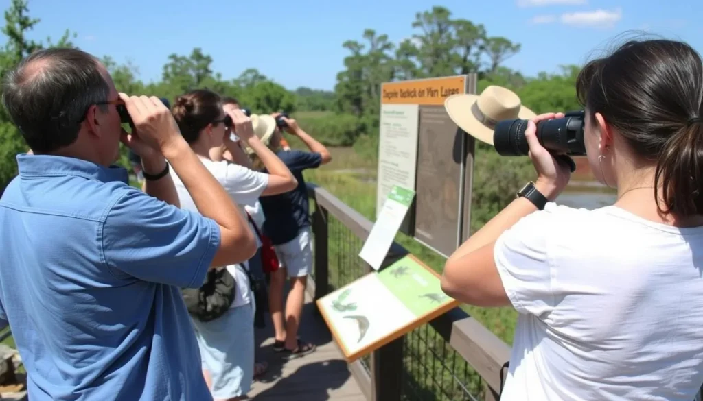 Visitors enjoying a safe wildlife viewing experience in Seminole County natural area Visitors enjoying a safe wildlife viewing experience in Seminole County natural area