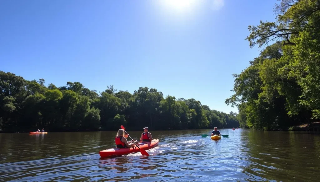Visitors enjoying a sunny day at Hillsborough River State Park with lush greenery and clear blue skies Visitors enjoying a sunny day at Hillsborough River State Park with lush greenery and clear blue skies