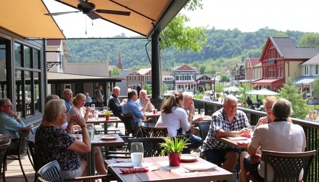 Visitors enjoying outdoor dining in Eureka Springs Arkansas, a popular thing to do Visitors enjoying outdoor dining in Eureka Springs Arkansas, a popular thing to do