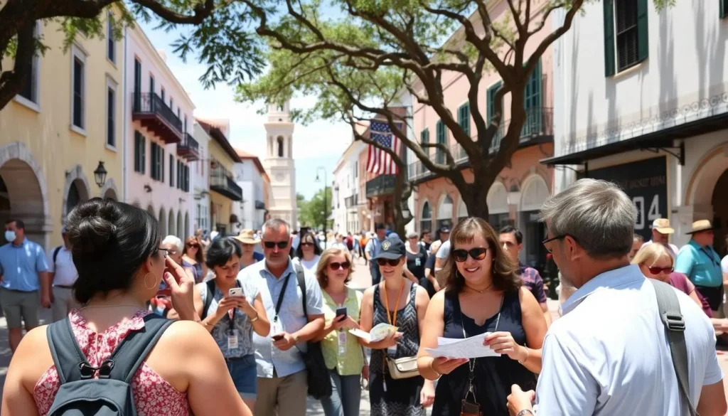 Visitors exploring historic St. Augustine in St. Johns County Florida Visitors exploring historic St. Augustine in St. Johns County Florida