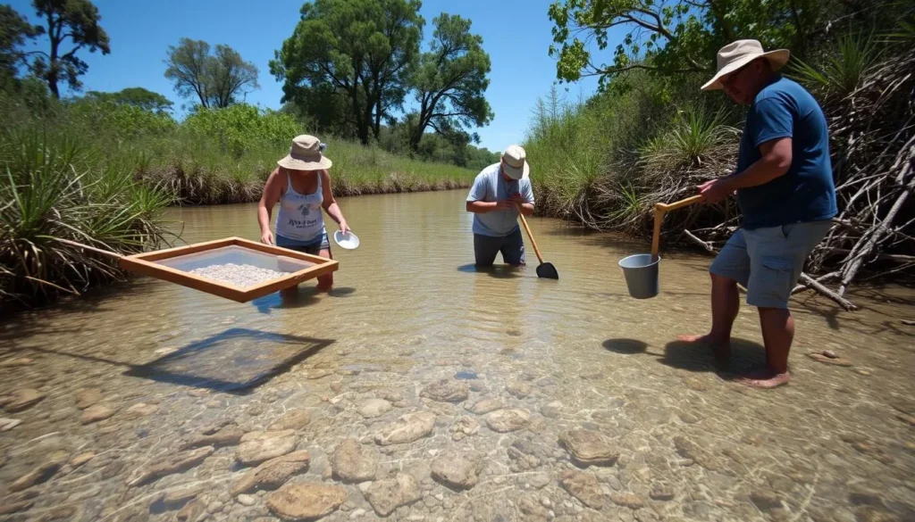 Visitors fossil hunting in the Peace River in Hardee County Florida Visitors fossil hunting in the Peace River in Hardee County Florida