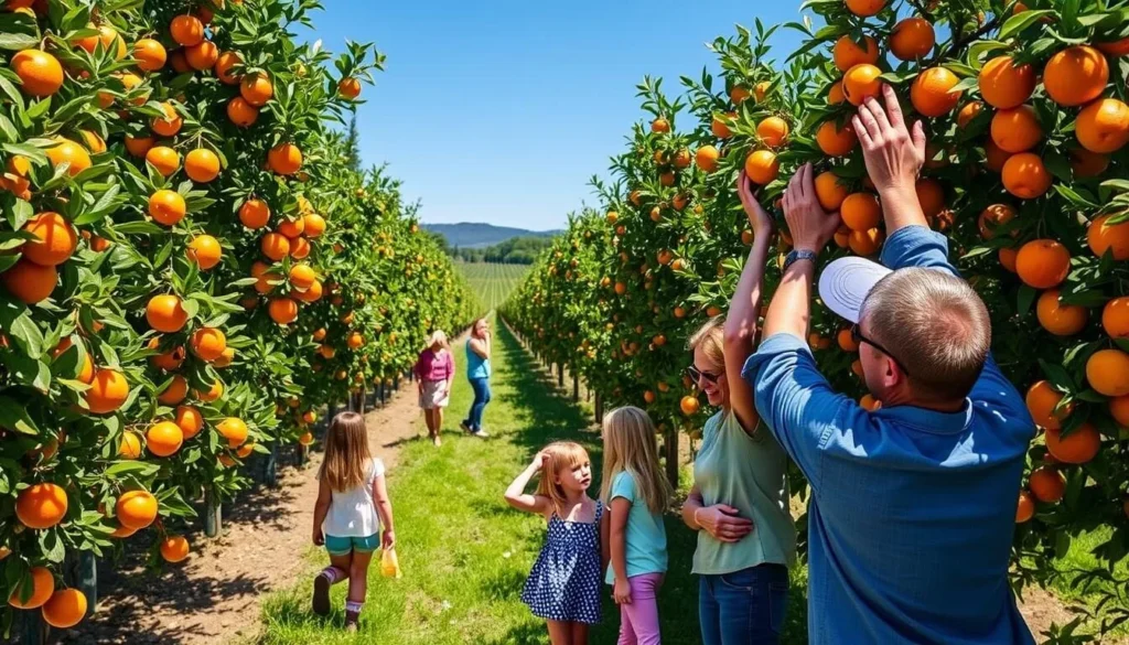 Visitors picking fresh mandarins at an orchard in Newcastle, Placer County Visitors picking fresh mandarins at an orchard in Newcastle, Placer County