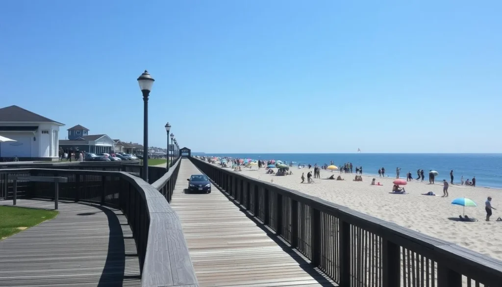 Walnut Beach in Milford Connecticut with boardwalk Walnut Beach in Milford Connecticut with boardwalk