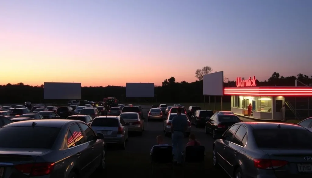 Warwick Drive-In Theater in Orange County New York at sunset Warwick Drive-In Theater in Orange County New York at sunset