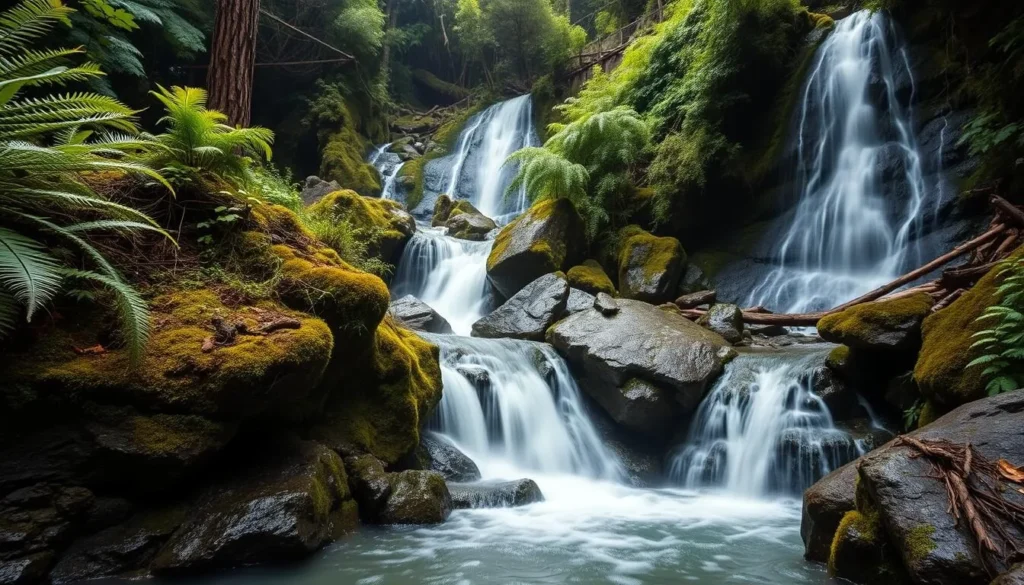 Waterfall in Podocarpus National Park near Vilcabamba with lush cloud forest vegetation Waterfall in Podocarpus National Park near Vilcabamba with lush cloud forest vegetation