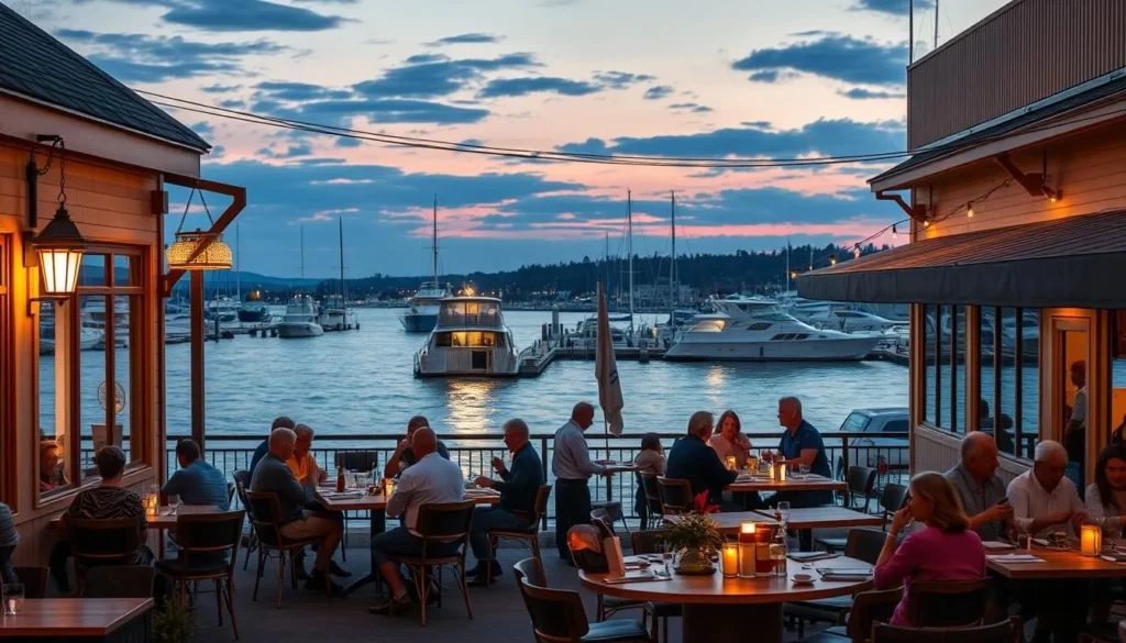 Waterfront restaurant with outdoor seating overlooking Presque Isle Bay in Erie Pennsylvania Waterfront restaurant with outdoor seating overlooking Presque Isle Bay in Erie Pennsylvania