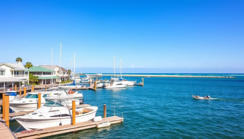 Waterfront view of Horseshoe Beach in Dixie County Florida showing boats and coastal scenery