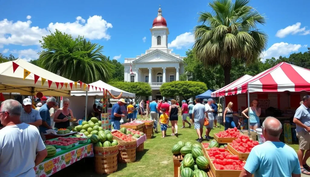 Watermelon Festival in Jefferson County, Florida with colorful decorations and local vendors Watermelon Festival in Jefferson County, Florida with colorful decorations and local vendors