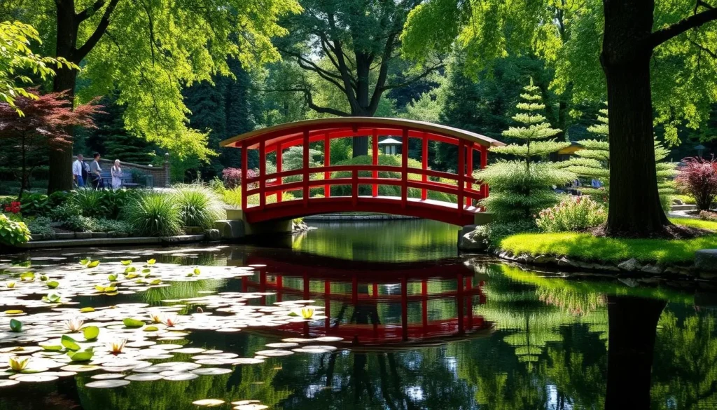 Wellfield Botanic Gardens bridge scene in Elkhart Indiana showcasing beautiful landscaping and things to do for nature lovers Wellfield Botanic Gardens bridge scene in Elkhart Indiana showcasing beautiful landscaping and things to do for nature lovers