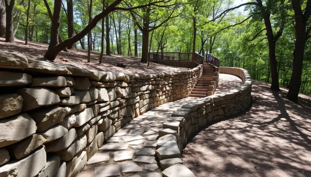 Wichahpi Stone Wall (Tom's Wall) in Muscle Shoals with stone pathway Wichahpi Stone Wall (Tom's Wall) in Muscle Shoals with stone pathway
