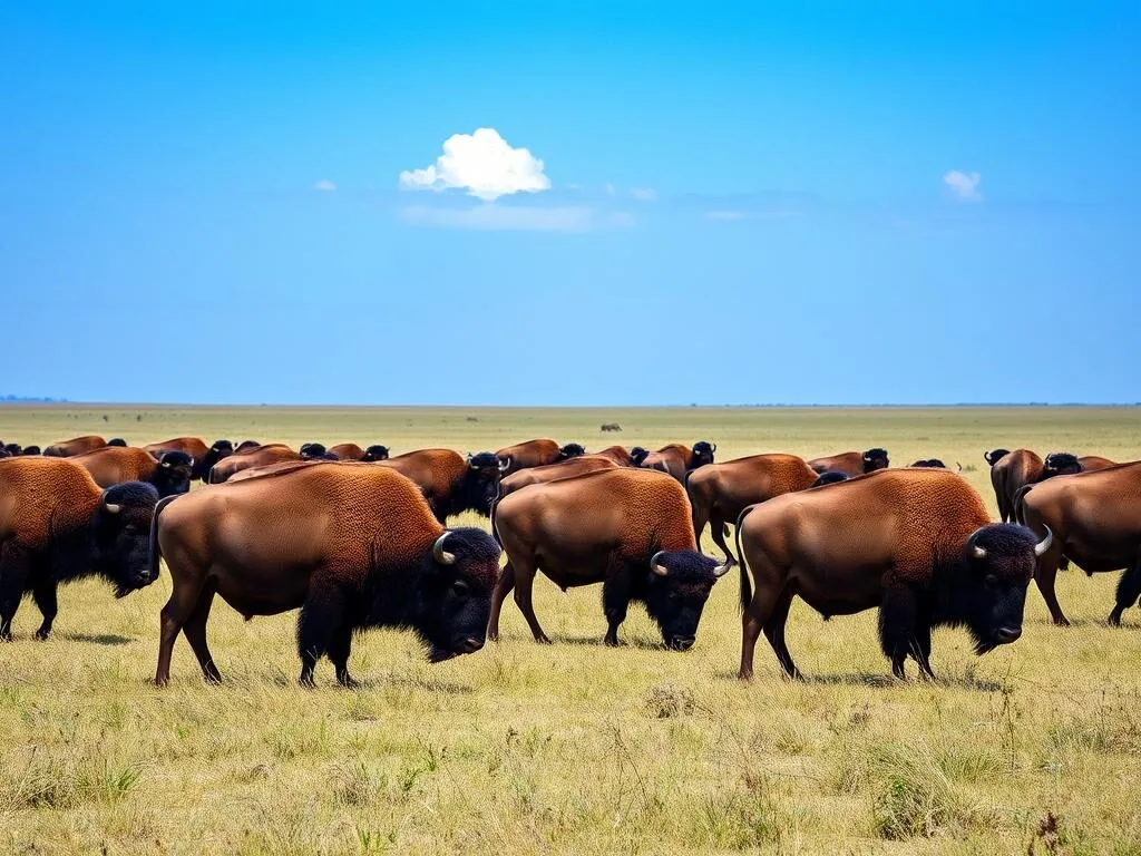 Wild bison at Paynes Prairie Preserve State Park in Alachua County Florida