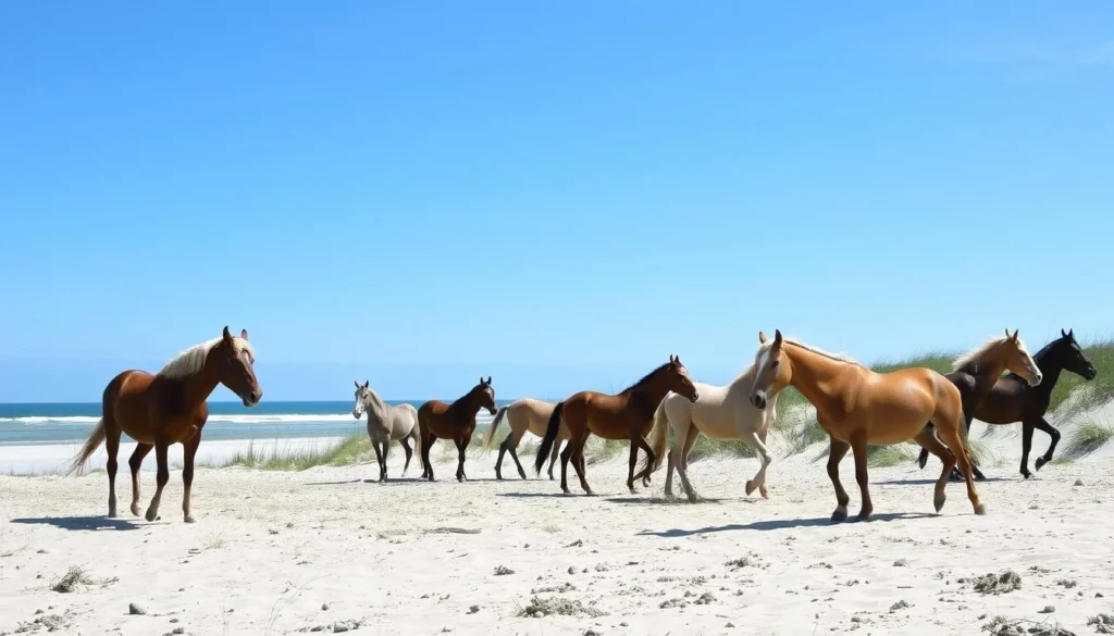Wild horses at Assateague Island near Ocean City Delaware Wild horses at Assateague Island near Ocean City Delaware