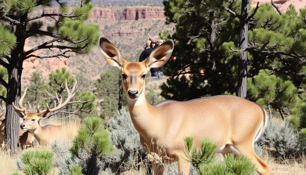 Wildlife at Bandelier National Monument showing a mule deer in natural habitat Wildlife at Bandelier National Monument showing a mule deer in natural habitat