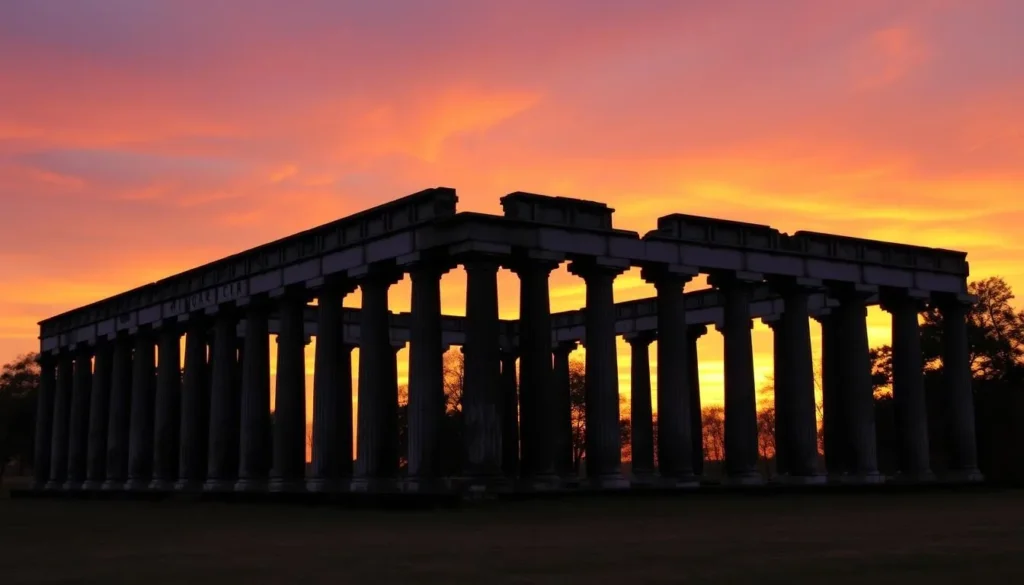 Windsor Ruins near Port Gibson Mississippi at sunset with towering columns Windsor Ruins near Port Gibson Mississippi at sunset with towering columns