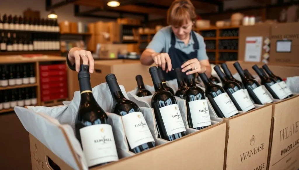 Wine bottles being carefully packed for shipping from a Finger Lakes winery Wine bottles being carefully packed for shipping from a Finger Lakes winery