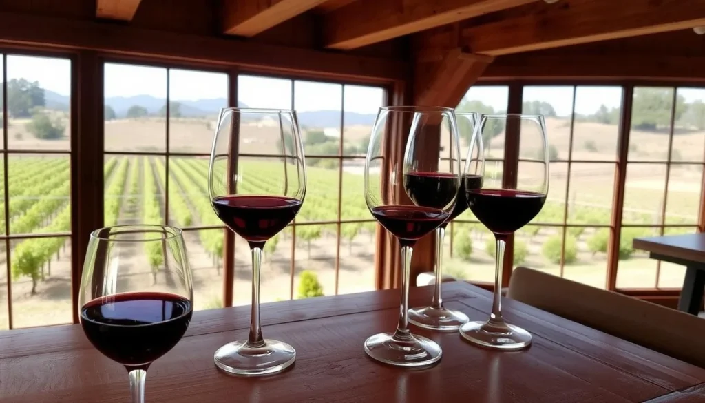 Wine tasting at a Lake County winery with glasses of red wine Wine tasting at a Lake County winery with glasses of red wine