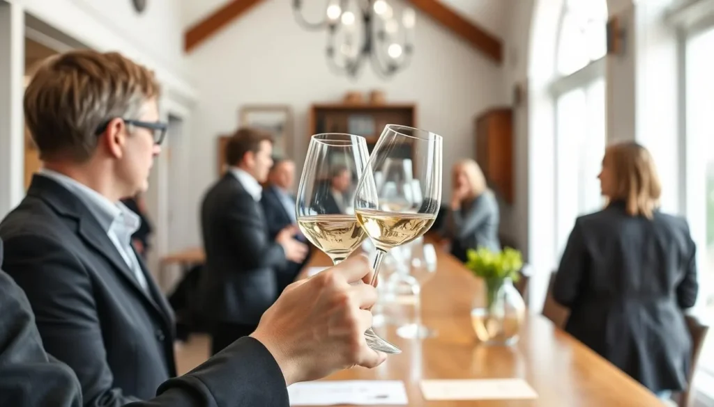 Wine tasting in progress at a Finger Lakes winery with proper tasting technique being demonstrated Wine tasting in progress at a Finger Lakes winery with proper tasting technique being demonstrated