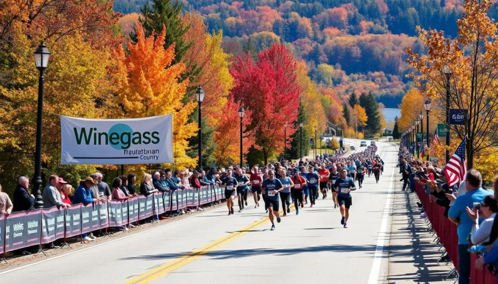 Wineglass Marathon in Steuben County with runners along Keuka Lake Wineglass Marathon in Steuben County with runners along Keuka Lake