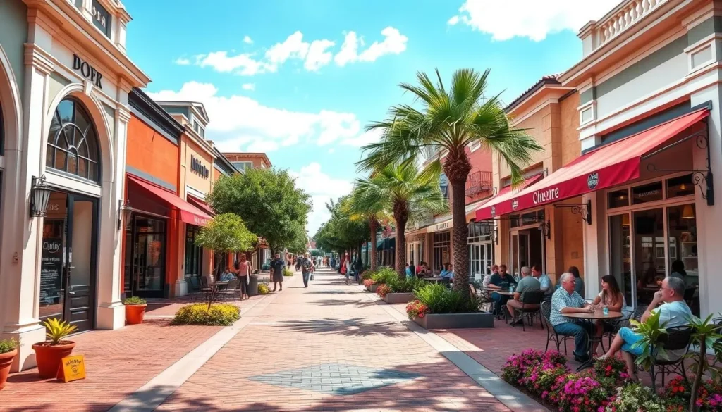 Winter Park shopping district with boutique stores and outdoor cafes on Park Avenue Winter Park shopping district with boutique stores and outdoor cafes on Park Avenue