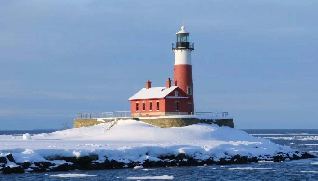 Winter scene at Point Breeze Lighthouse in Orleans County, New York Winter scene at Point Breeze Lighthouse in Orleans County, New York