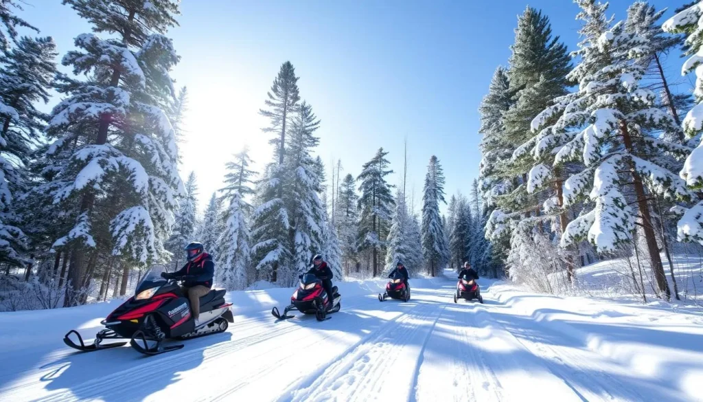 Winter snowmobiling on trails in Fulton County, New York Winter snowmobiling on trails in Fulton County, New York