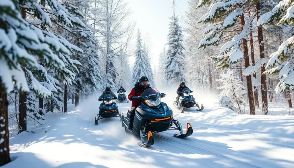 Winter snowmobiling scene in Oswego County, New York Winter snowmobiling scene in Oswego County, New York