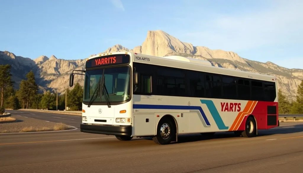 YARTS bus transportation in Mariposa County with Yosemite backdrop YARTS bus transportation in Mariposa County with Yosemite backdrop