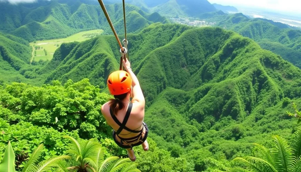 Ziplining through lush tropical forests on Oahu's North Shore