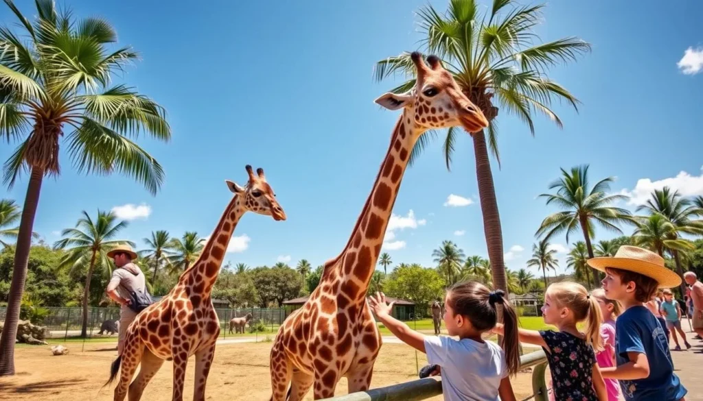 Zoo Miami with giraffes and palm trees in a natural habitat setting Zoo Miami with giraffes and palm trees in a natural habitat setting