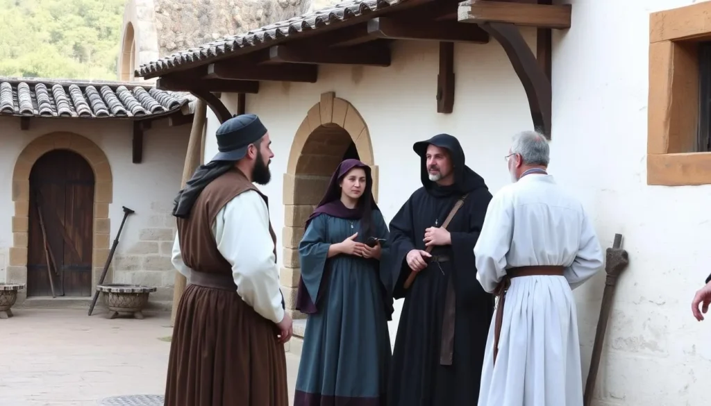 17th-century Spanish Franciscan mission recreation with costumed interpreters