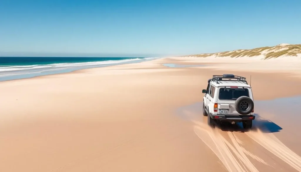 4WD vehicle driving on a remote beach on the Eyre Peninsula South Australia things to do 4WD vehicle driving on a remote beach on the Eyre Peninsula South Australia things to do