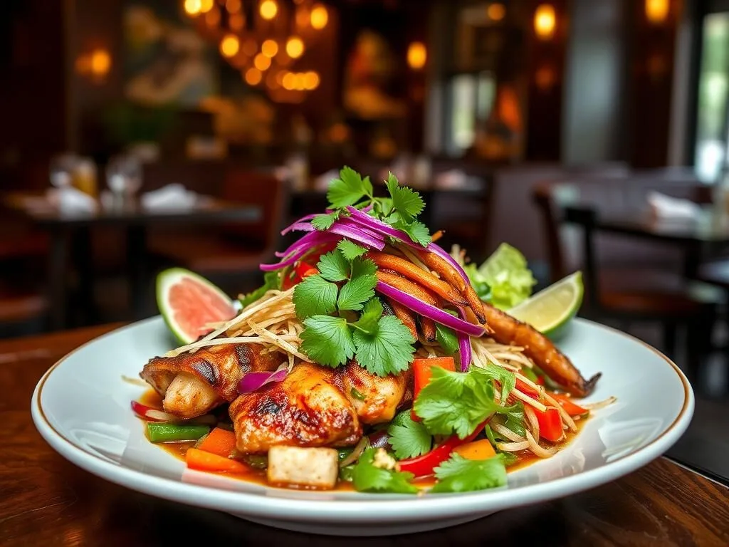 A beautifully presented Thai street food dish at Soi 38 restaurant in Washington DC