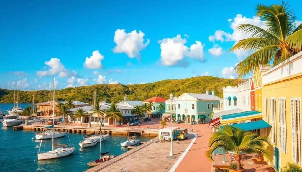 A bustling harbor town nestled in the heart of Exuma, George Town is a picturesque Caribbean gem. Capture the vibrant waterfront, with colorful sailboats bobbing gently in the turquoise waters and palm trees swaying in the gentle breeze. In the foreground, sun-dappled streets are lined with quaint colonial-style buildings, their pastel facades and shuttered windows reflecting the island's laid-back charm. In the middle ground, the historic town square comes alive, with locals and visitors mingling amidst local markets and lively cafes. The background showcases the verdant hills and azure skies that frame this idyllic Bahamian town, bathed in warm, golden light. A bustling harbor town nestled in the heart of Exuma, George Town is a picturesque Caribbean gem. Capture the vibrant waterfront, with colorful sailboats bobbing gently in the turquoise waters and palm trees swaying in the gentle breeze. In the foreground, sun-dappled streets are lined with quaint colonial-style buildings, their pastel facades and shuttered windows reflecting the island's laid-back charm. In the middle ground, the historic town square comes alive, with locals and visitors mingling amidst local markets and lively cafes. The background showcases the verdant hills and azure skies that frame this idyllic Bahamian town, bathed in warm, golden light.