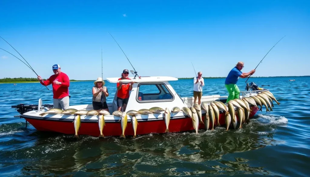 A fishing boat on Lake Tohopekaliga, with anglers catching fish.