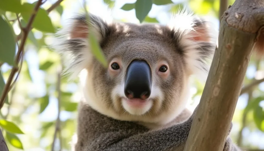 A koala in a eucalyptus tree at Port Stephens Koala Sanctuary