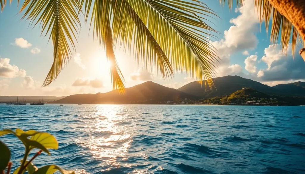 A lush, tropical island paradise emerges from azure waters, Petite Martinique's verdant hills and secluded beaches beckoning to be explored. Capture the sun's golden rays filtering through swaying palm fronds, casting a warm glow over the quaint fishing villages nestled along the coastline. Dive beneath the surface to discover a vibrant underwater world teeming with marine life, then hike up scenic trails that offer breathtaking panoramic vistas of the island's rugged terrain. Immerse yourself in the laid-back island charm, where time seems to slow to a blissful pace, inviting you to savor the beauty of this hidden gem of Grenada.