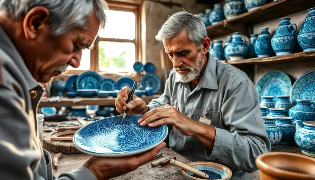 A master craftsman creating traditional Uzbek ceramics in Rishton, experiencing local crafts is one of the best things to do in Uzbekistan A master craftsman creating traditional Uzbek ceramics in Rishton, experiencing local crafts is one of the best things to do in Uzbekistan