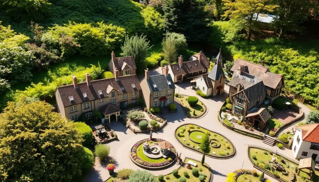 A picturesque model village nestled amidst lush greenery, with miniature buildings, roads, and landscaping capturing the quaint charm of the English countryside. Sunlight dapples the scene, casting warm shadows and highlighting intricate details. The Babbacombe Model Village, a unique attraction near Torquay, invites visitors to explore its meticulously crafted scale models of historic structures, charming gardens, and whimsical vignettes. The scene evokes a sense of timeless wonder, transporting onlookers to a delightful, enchanting world in miniature. A picturesque model village nestled amidst lush greenery, with miniature buildings, roads, and landscaping capturing the quaint charm of the English countryside. Sunlight dapples the scene, casting warm shadows and highlighting intricate details. The Babbacombe Model Village, a unique attraction near Torquay, invites visitors to explore its meticulously crafted scale models of historic structures, charming gardens, and whimsical vignettes. The scene evokes a sense of timeless wonder, transporting onlookers to a delightful, enchanting world in miniature.