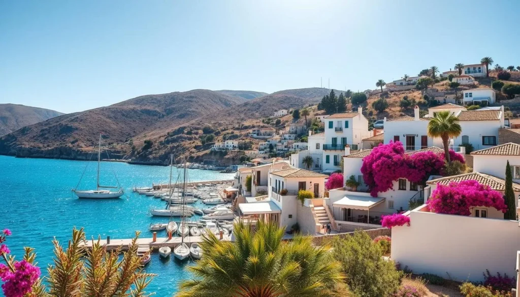 A picturesque scene of Kefalonia, Greece. A sun-drenched seaside village nestled between rolling hills and the sparkling azure Ionian Sea. Whitewashed buildings with terracotta roofs bask in the warm Mediterranean light, their vibrant bougainvillea cascading down the walls. Sailboats gently sway in the calm harbor as a light breeze rustles the olive trees on the hillsides. Sunlight dances on the gentle waves, inviting visitors to dive in and cool off on a perfect summer day. The landscape exudes a serene, idyllic atmosphere, capturing the essence of the best time to visit this picturesque Greek island. A picturesque scene of Kefalonia, Greece. A sun-drenched seaside village nestled between rolling hills and the sparkling azure Ionian Sea. Whitewashed buildings with terracotta roofs bask in the warm Mediterranean light, their vibrant bougainvillea cascading down the walls. Sailboats gently sway in the calm harbor as a light breeze rustles the olive trees on the hillsides. Sunlight dances on the gentle waves, inviting visitors to dive in and cool off on a perfect summer day. The landscape exudes a serene, idyllic atmosphere, capturing the essence of the best time to visit this picturesque Greek island.