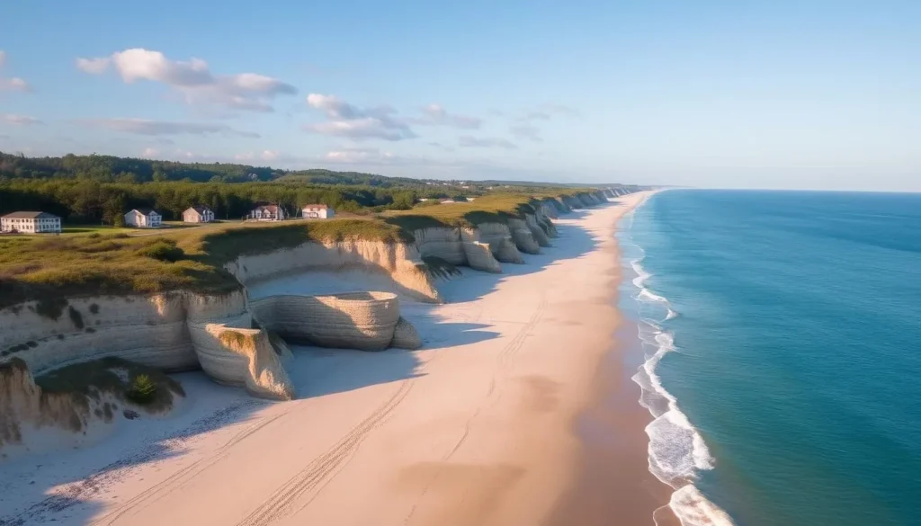 A serene image of Betterton Beach with its 300-foot wide sandy beach and picturesque views.