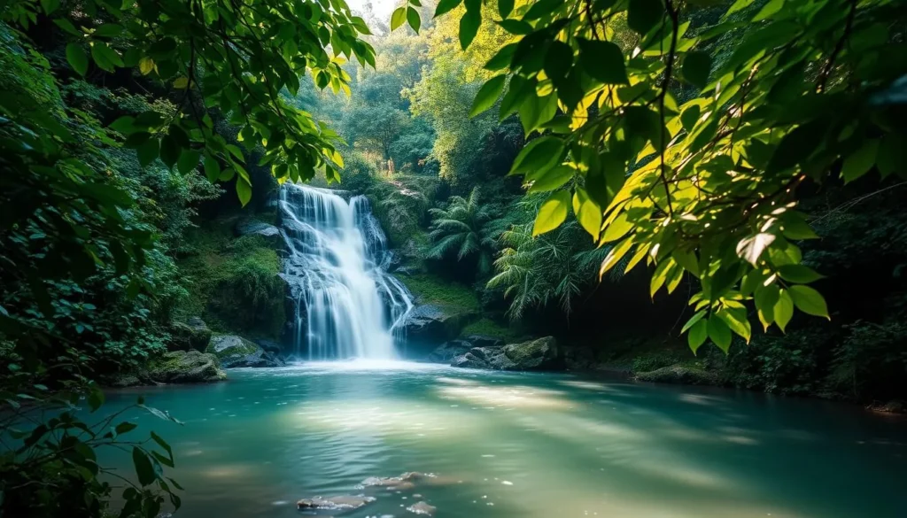 A serene image of the Varvara Waterfalls, surrounded by lush greenery. A serene image of the Varvara Waterfalls, surrounded by lush greenery.