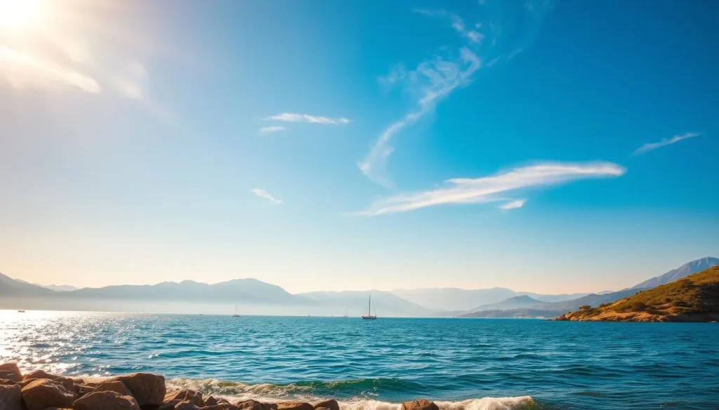 A serene vista of the Sea of Galilee under a bright, azure sky. Gentle waves lap against the rocky shoreline, surrounded by lush, verdant hills. In the distance, the iconic peaks of the Golan Heights rise majestically. Warm, golden sunlight filters through wispy clouds, casting a soft, ethereal glow over the tranquil scene. Elegant, ancient fishing boats dot the shimmering waters, evoking the timeless allure of this historic location. The overall mood is one of peaceful contemplation, inviting the viewer to immerse themselves in the natural beauty and spiritual significance of this iconic Israeli landmark.