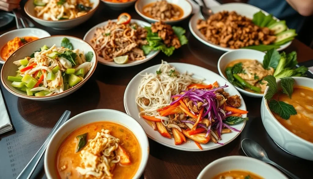 A spread of authentic Thai dishes including Som Tum, Larb, and Khao Soi at acclaimed Thai restaurants in Washington DC