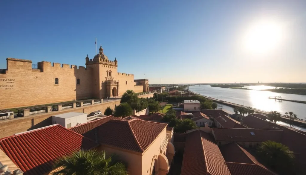 A sun-drenched scene of St. Augustine's historic sites, captured with a wide-angle lens. In the foreground, the iconic Castillo de San Marcos looms, its coquina walls aglow with a warm golden hue. The middle ground features the charming, Spanish-style architecture of the downtown district, with red-tiled roofs and quaint courtyards. In the background, the serene Matanzas River meanders, its waters reflecting the clear, azure sky. The atmosphere is one of tranquility and timeless beauty, inviting the viewer to explore the city's rich history and captivating charm. A sun-drenched scene of St. Augustine's historic sites, captured with a wide-angle lens. In the foreground, the iconic Castillo de San Marcos looms, its coquina walls aglow with a warm golden hue. The middle ground features the charming, Spanish-style architecture of the downtown district, with red-tiled roofs and quaint courtyards. In the background, the serene Matanzas River meanders, its waters reflecting the clear, azure sky. The atmosphere is one of tranquility and timeless beauty, inviting the viewer to explore the city's rich history and captivating charm.