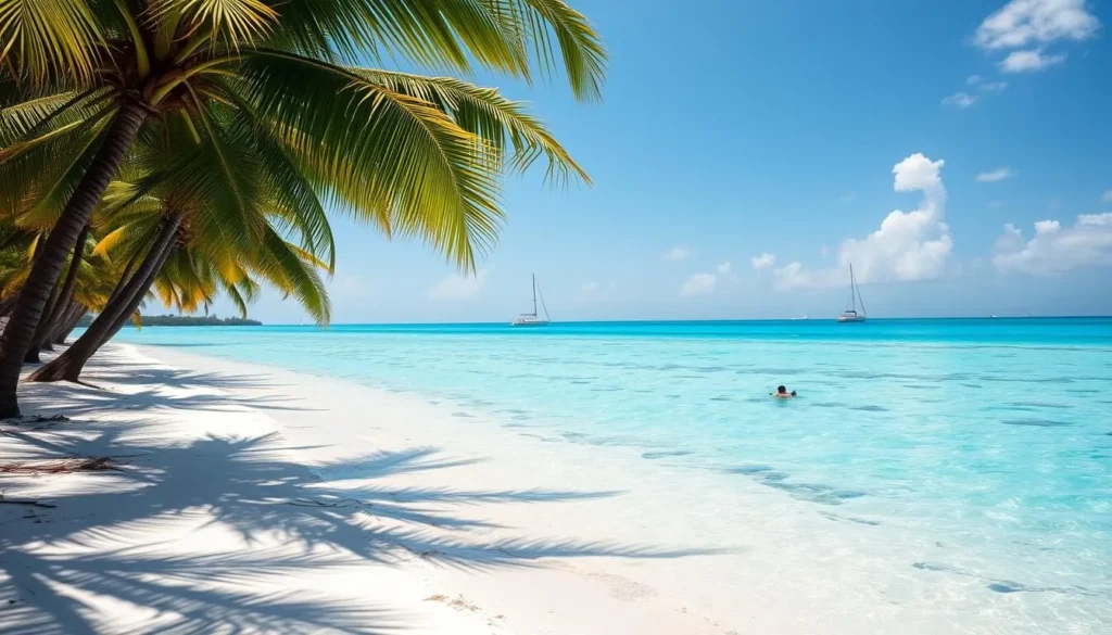 A sun-drenched stretch of pristine white sand beaches on Stocking Island, Bahamas. Crystalline turquoise waters gently lap at the shore, inviting swimmers and snorkelers to explore the vibrant coral reefs. Swaying palm trees cast dappled shadows over the tranquil scene. In the distance, a few sailboats dot the horizon, their sails billowing in the gentle breeze. The warm, tropical atmosphere radiates a sense of relaxation and paradise. Capture the essence of this idyllic tropical getaway, perfect for a day of swimming, sunbathing, and enjoying the natural beauty of the Bahamian coast. A sun-drenched stretch of pristine white sand beaches on Stocking Island, Bahamas. Crystalline turquoise waters gently lap at the shore, inviting swimmers and snorkelers to explore the vibrant coral reefs. Swaying palm trees cast dappled shadows over the tranquil scene. In the distance, a few sailboats dot the horizon, their sails billowing in the gentle breeze. The warm, tropical atmosphere radiates a sense of relaxation and paradise. Capture the essence of this idyllic tropical getaway, perfect for a day of swimming, sunbathing, and enjoying the natural beauty of the Bahamian coast.