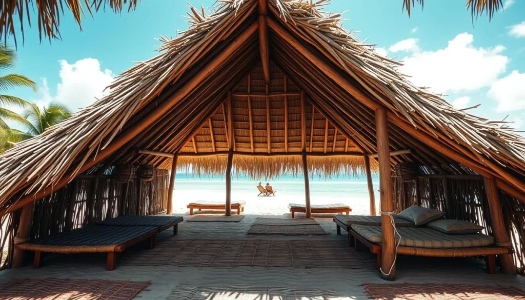A traditional Tokelauan fale serving as guest accommodation