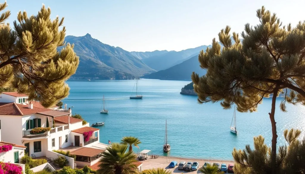 A tranquil coastal scene in Halkidiki, Greece, on a clear summer day. In the foreground, a picturesque fishing village with quaint whitewashed buildings and vibrant flower-filled balconies. In the middle ground, a serene azure bay dotted with bobbing sailboats and fishing vessels. In the background, the majestic Sithonia peninsula rises, its lush, verdant hills and rugged cliffs framing the horizon. Warm, golden sunlight bathes the entire scene, casting a gentle glow and creating long, soft shadows. A light, salty breeze ruffles the leaves of the olive trees lining the shore. The overall atmosphere is one of tranquility, charm, and the irresistible allure of the Mediterranean. A tranquil coastal scene in Halkidiki, Greece, on a clear summer day. In the foreground, a picturesque fishing village with quaint whitewashed buildings and vibrant flower-filled balconies. In the middle ground, a serene azure bay dotted with bobbing sailboats and fishing vessels. In the background, the majestic Sithonia peninsula rises, its lush, verdant hills and rugged cliffs framing the horizon. Warm, golden sunlight bathes the entire scene, casting a gentle glow and creating long, soft shadows. A light, salty breeze ruffles the leaves of the olive trees lining the shore. The overall atmosphere is one of tranquility, charm, and the irresistible allure of the Mediterranean.